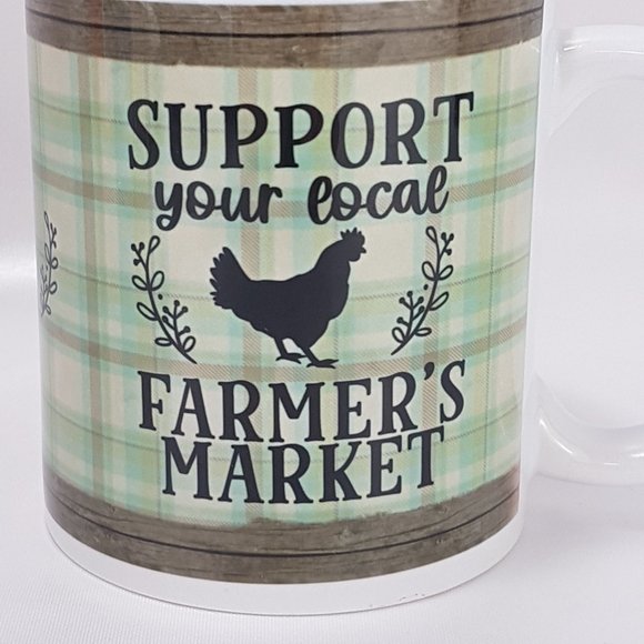 Vintage Statement Mug Teacup Support Your Local Farmers Market Graphic Quote - Picture 2 of 14